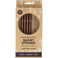 Short Stainless Steel Straws - Rose Gold (+Brush) x4