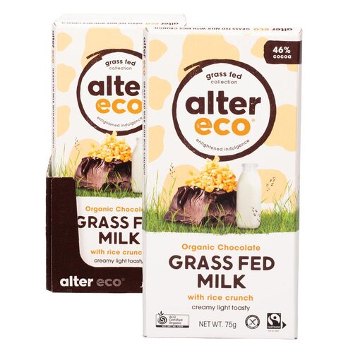 Organic Chocolate - Grass Fed Milk & Rice Crunch (12x75g)