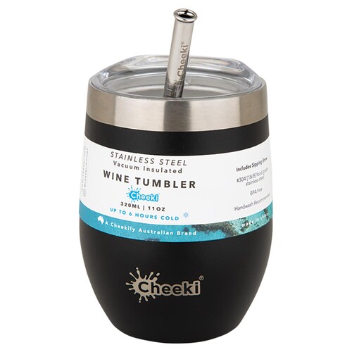 Insulated Wine Tumbler (+Straw) - Rich Black 320ml