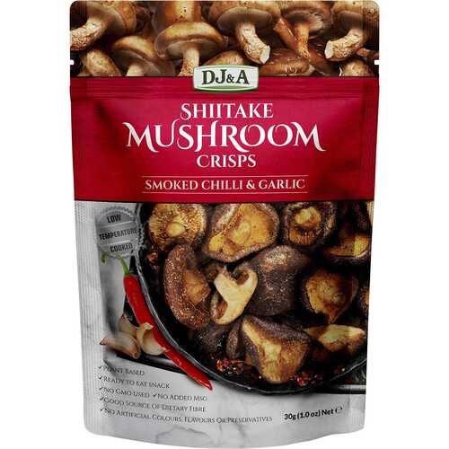 Natural Shiitake Mushroom Crisps - Smoked Chilli & Garlic (12x30g)