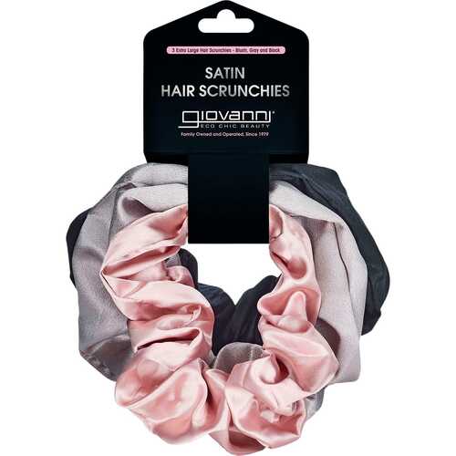 Extra Large Satin Hair Scrunchies - Blush, Grey & Black (3 Pack)