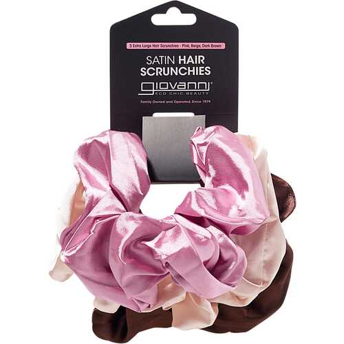 Extra Large Satin Hair Scrunchies - Pink, Beige & Brown (3 Pack)