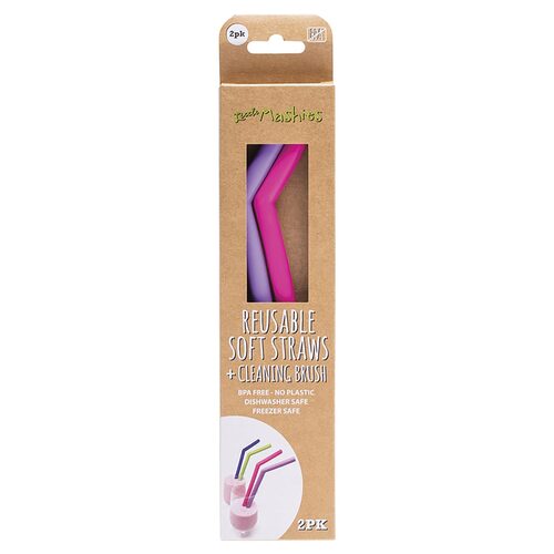 Soft Silicone Straws (+Brush) - Pink & Purple