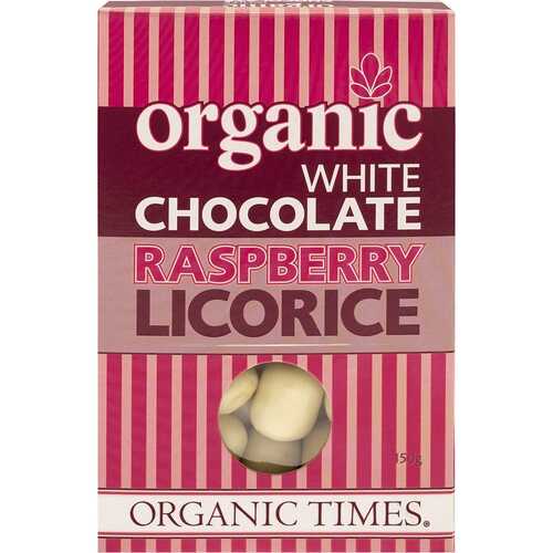 Organic White Choc Raspberry Licorice 150g