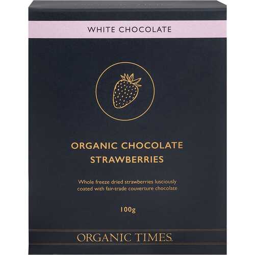 Organic White Chocolate Strawberries 100g