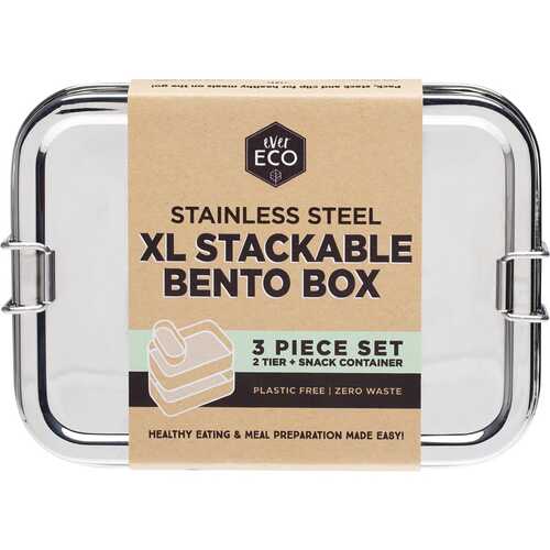 XL Stainless Steel Stackable Bento Box - 3 Piece Set