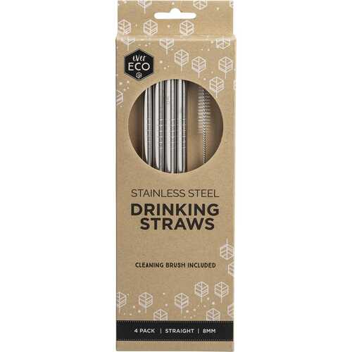 Straight Stainless Steel Straws (+Brush) x4