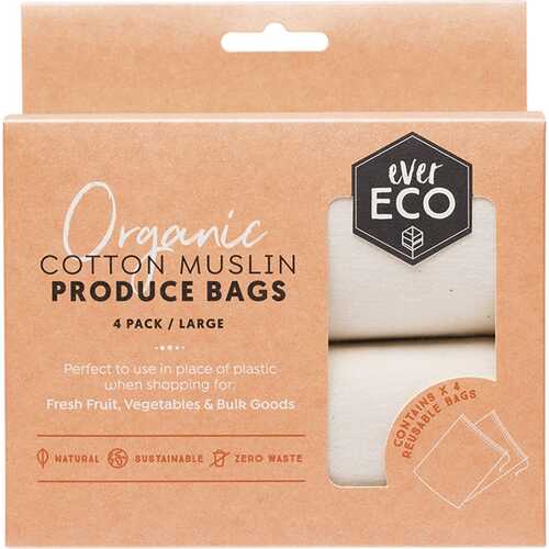 Organic Cotton Muslin Produce Bags x4