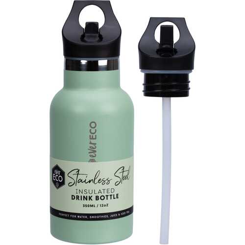 Insulated Stainless Steel Bottle (Straw Lid) - Sage 350ml