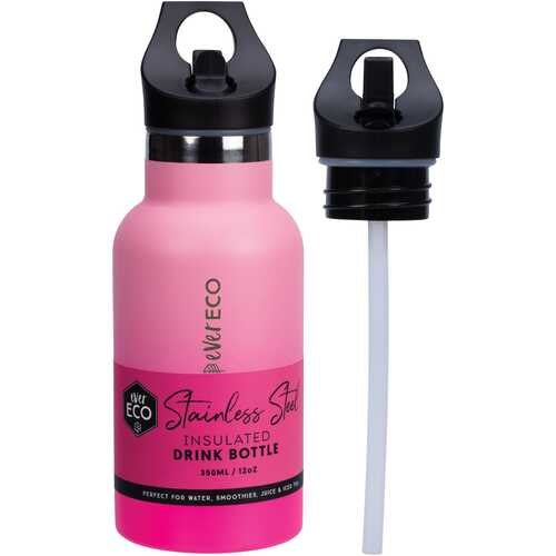 Insulated Stainless Steel Bottle (Straw Lid) - Pink 350ml