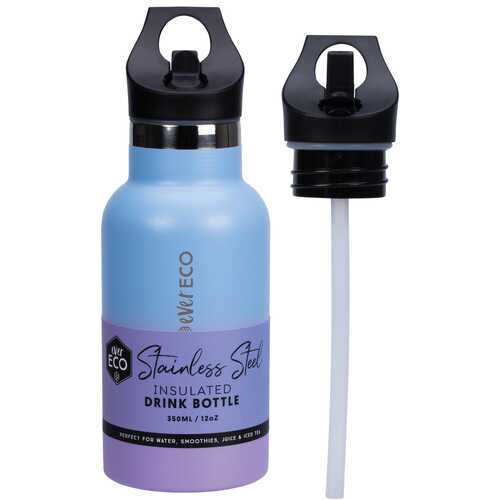 Insulated Stainless Steel Bottle (Straw Lid) - Blue 350ml