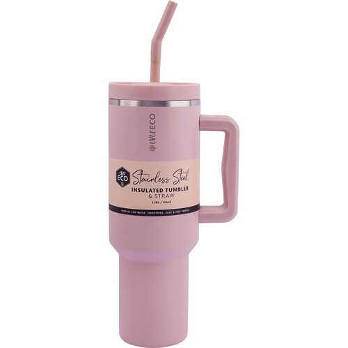 Insulated Stainless Steel Tumbler & Straw - Rose 1.18L