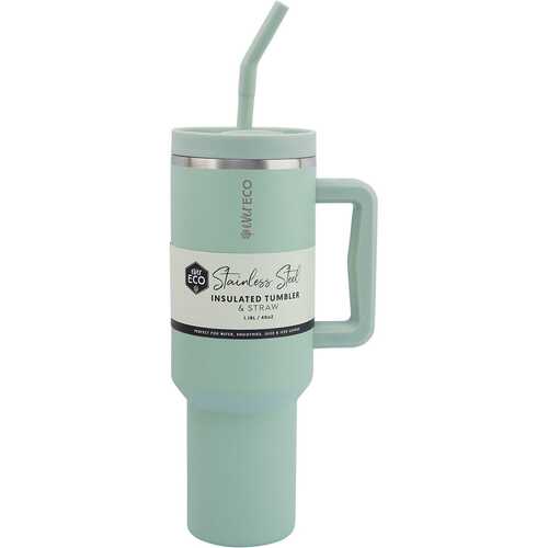Insulated Stainless Steel Tumbler & Straw - Sage 1.18L