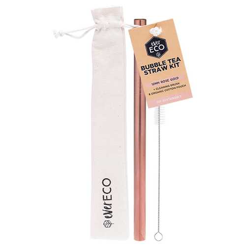 Stainless Steel Rose Gold Bubble Tea Straw (+Brush)