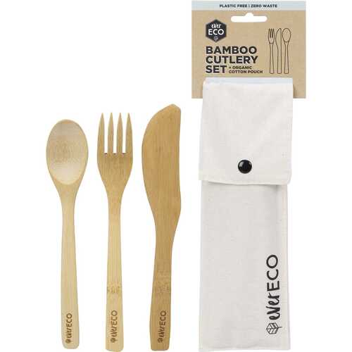Bamboo Cutlery Set + Organic Cotton Pouch